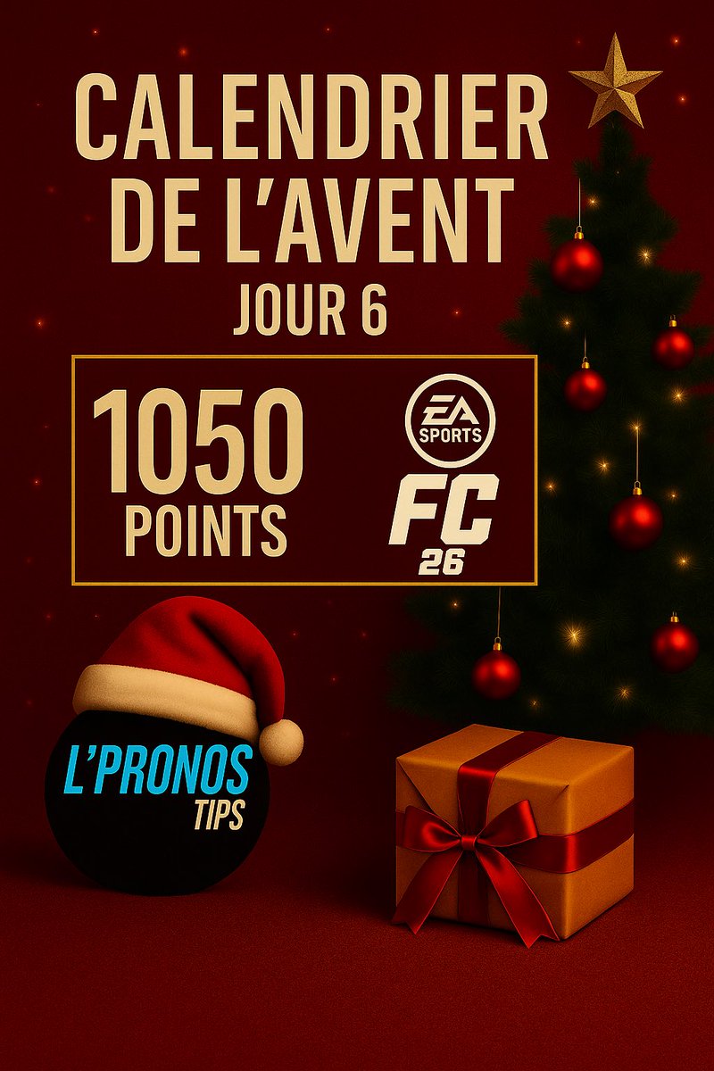 LPronosL's tweet photo. 🎄🚨 𝗝𝗢𝗨𝗥 𝟲 – 𝗖𝗔𝗟𝗘𝗡𝗗𝗥𝗜𝗘𝗥 𝗗𝗘 𝗟’𝗔𝗩𝗘𝗡𝗧 ! 🎁

𝟭𝟬𝟱𝟬 𝗣𝗢𝗜𝗡𝗧𝗦 𝗙𝗖𝟮𝟲 𝗦𝗢𝗡𝗧 𝗔̀ 𝗚𝗔𝗚𝗡𝗘𝗥 𝗔𝗨𝗝𝗢𝗨𝗥𝗗’𝗛𝗨𝗜 ! 🎁

𝗣𝗢𝗨𝗥 𝗣𝗔𝗥𝗧𝗜𝗖𝗜𝗣𝗘𝗥 :
➜ 𝗥𝗧 ♻️ & ❤️ 𝗟𝗘 𝗣𝗢𝗦𝗧
➜ 𝗠𝗘 𝗙𝗢𝗟𝗟𝗢𝗪 💭
➜ 𝗖𝗢𝗠𝗠𝗘𝗡𝗧𝗘 « 𝗝𝗘 𝗣𝗔𝗥𝗧𝗜𝗖𝗜𝗣𝗘 » ✍🏼

𝗕𝗢𝗡𝗡𝗘 𝗖𝗛𝗔𝗡𝗖𝗘 𝗔̀ 𝗧𝗢𝗨𝗦 ! 🍀

#TeamParieur #Pronos