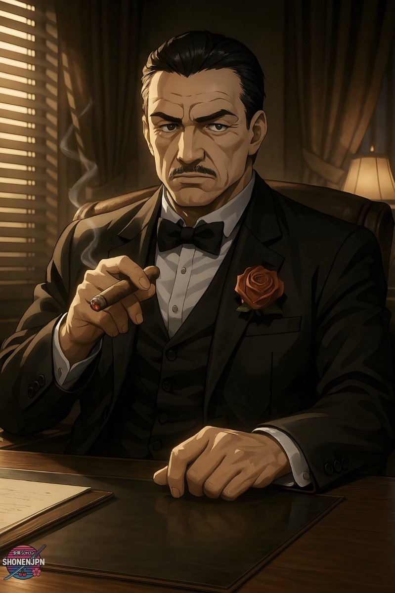 ShonenJPN's tweet image. Anime mafia boss inspired by The Godfather.
Dark power. Silent authority. Cinematic vibes.
#TheGodfather #AnimeMafia #MafiaBoss #AnimeArt #ShonenJPN