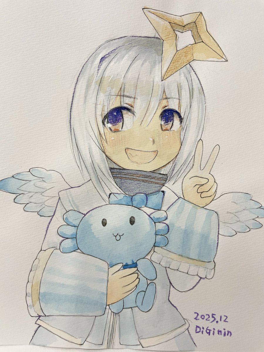 水彩と色鉛筆でPP天使を描きました！ #かなたーと
