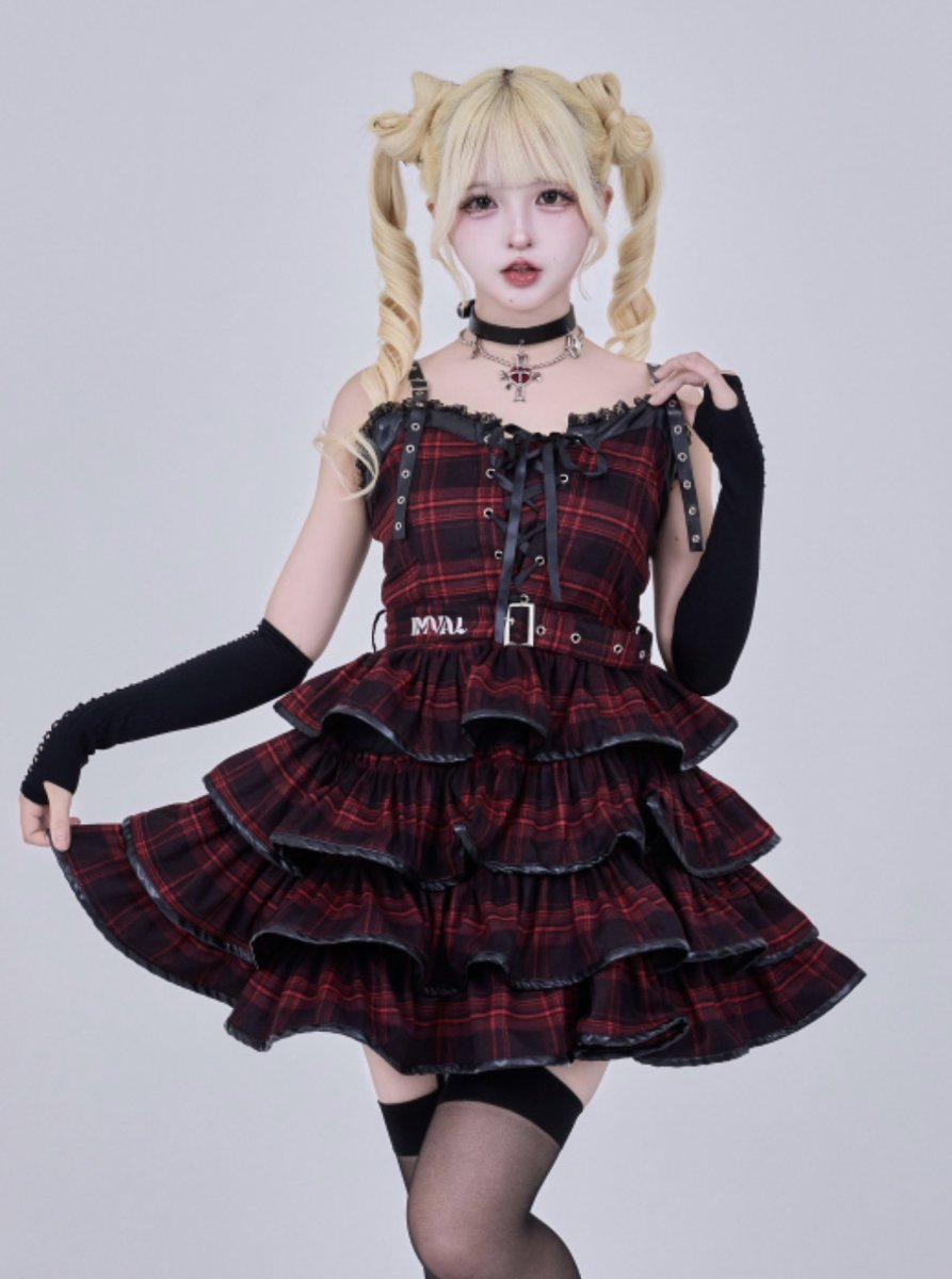 ♥️IMVAL / Check Layered Dress［RED］🖤 大人気の Check Layered