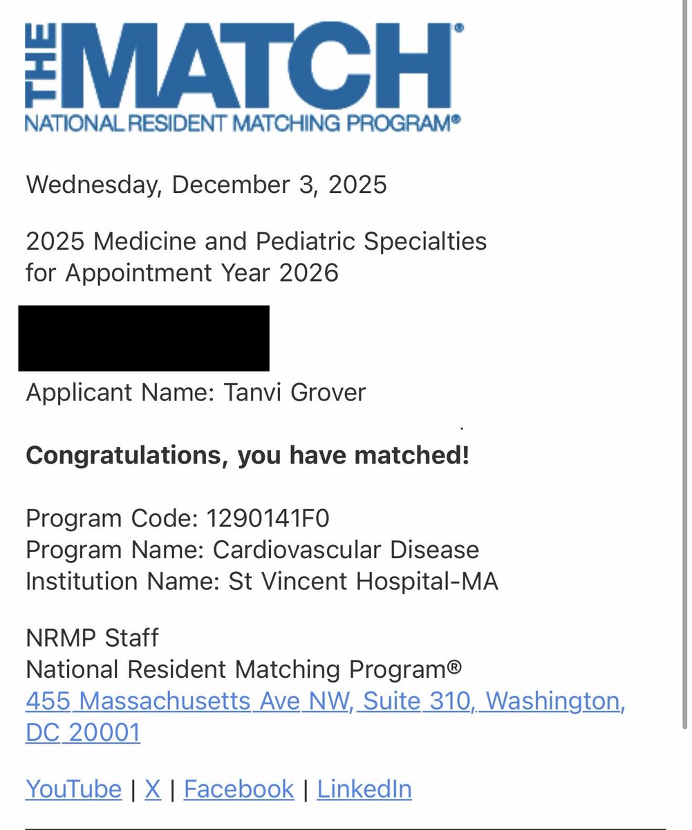 Tanvi1224's tweet photo. Matched into cardiology 🫀 
Excited for the next chapter https://t.co/tnnewSnTZu