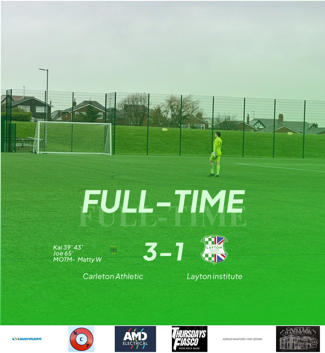 3 points to end phase 1

A good performance all round in rainy conditions.

Matty Whittingham winning man of that match after making some top saves to keep Layton out.

Up the Tics 💚