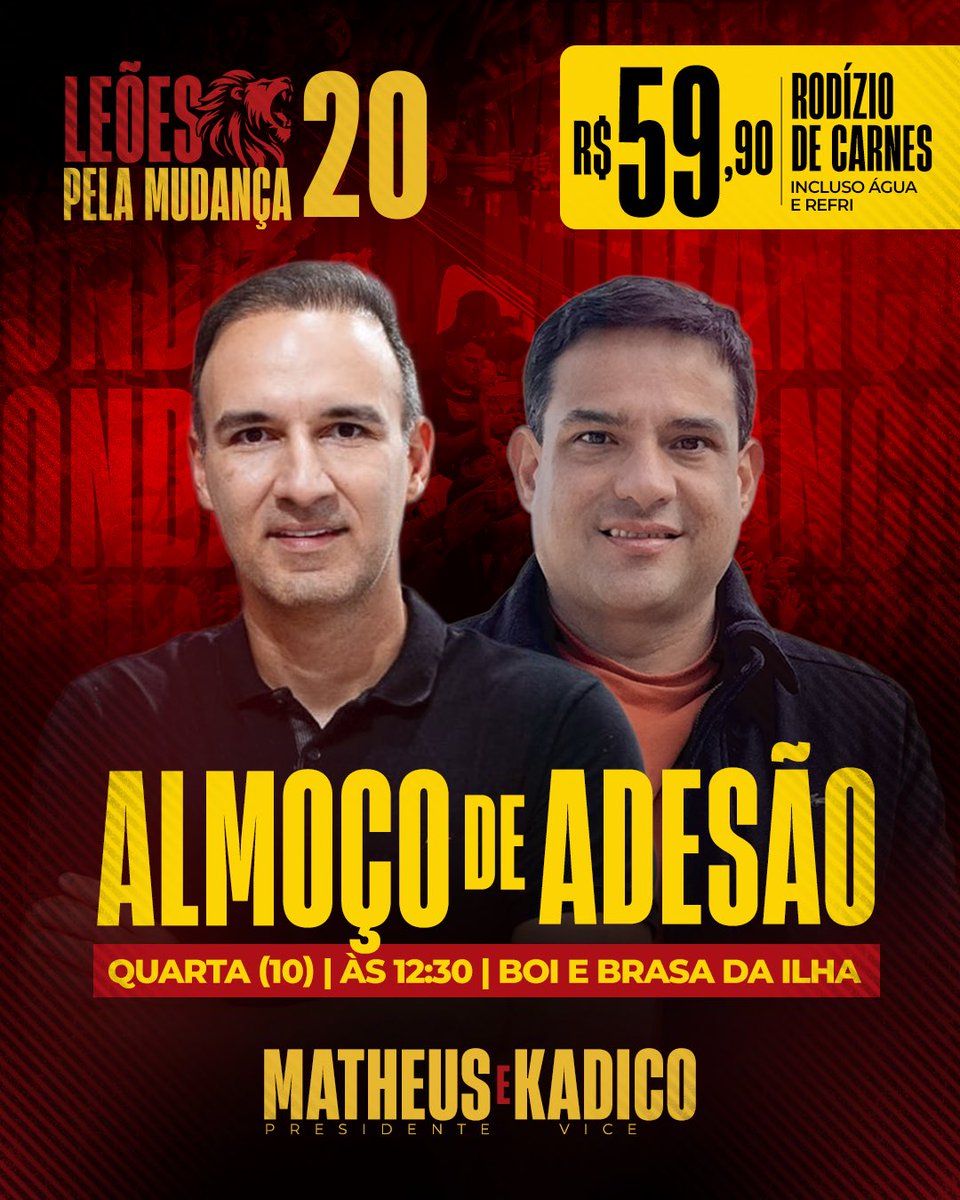 ATENÇÃO, NAÇÃO RUBRO-NEGRA! 

O Sport precisa de cada um de nós, e a hora de mostrar nossa força é agora! Neste dia 10, vamos nos reunir em um grande almoço de adesão em apoio à candidatura de Matheus Souto Maior à presidência do Leão, pela CHAPA 20.

Será um momento de união e
