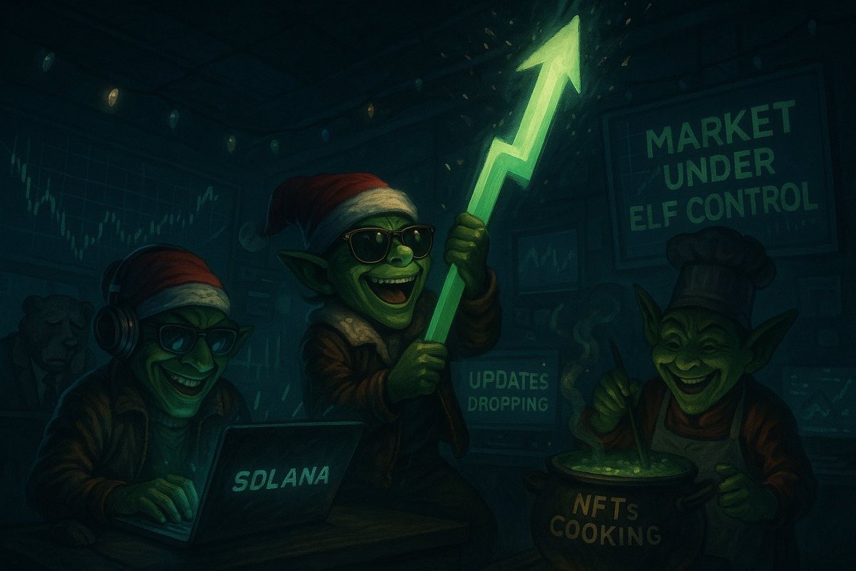 While everyone sleeps…
the Elfs keep working in the shadows. ⚡🕯️

Charts rising in the dark.
Updates dropping without warning.
NFTs cooking in a cauldron like forbidden Christmas magic.

No hype.
No noise.
Just relentless green and a team of tiny masterminds quietly taking