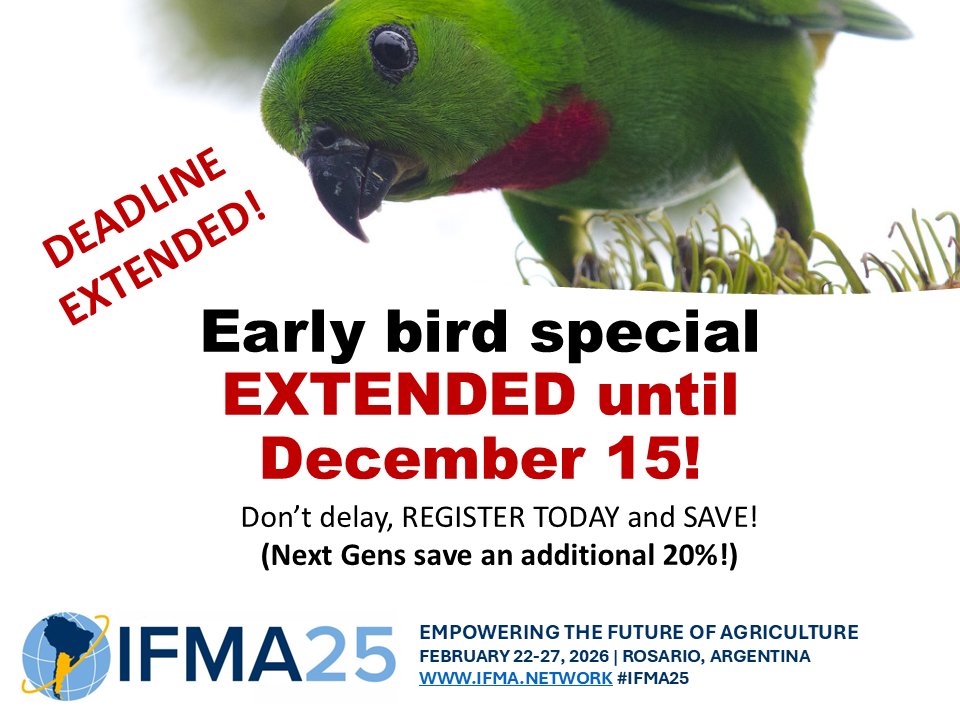 Register for #IFMA25 by December 15 to enjoy early bird pricing!

Are you a Next Gen? That is, an emerging leader in ag? a young professional in farm management? You can save an additional 20%!

For more information and to register, visit: web-eur.cvent.com/event/1A0F7851…