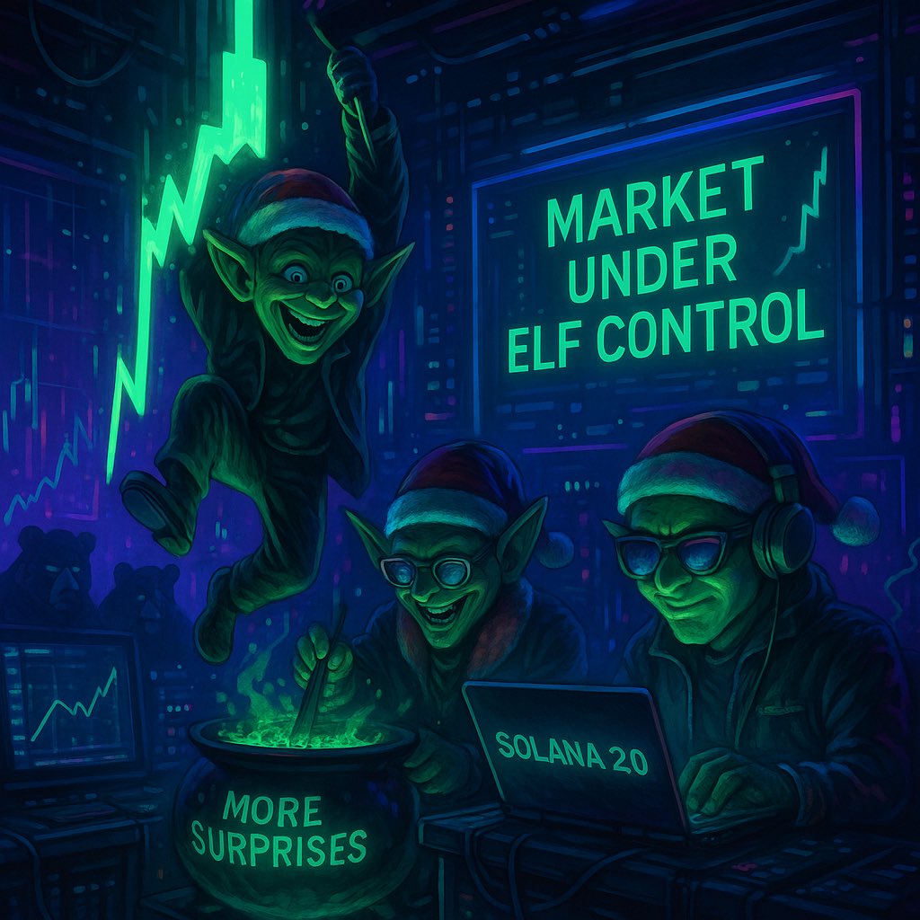 In the neon shadows of Solana City…
the Elfs just activated ELF CONTROL PROTOCOL. 💚⚡

Glowing charts breaking physics.
Secret utilities deploying from underground terminals.
A cauldron of “MORE SURPRISES” pulsing like a radioactive upgrade.

This isn’t Christmas anymore —
this