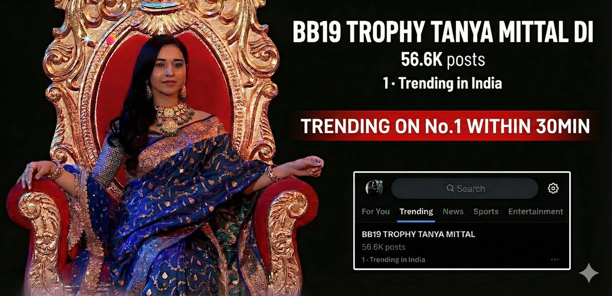 TREND BOOSTER ❤

Jai shree ram 

1000 comments, 200 rt, 200 like 

Ashi Singh, praises TanyaMittal and want her to win!!

BB19 TROPHY TANYA MITTAL DI

#TanyaMittal  #BB19
#BiggBoss19 #TanyaKaParivar
