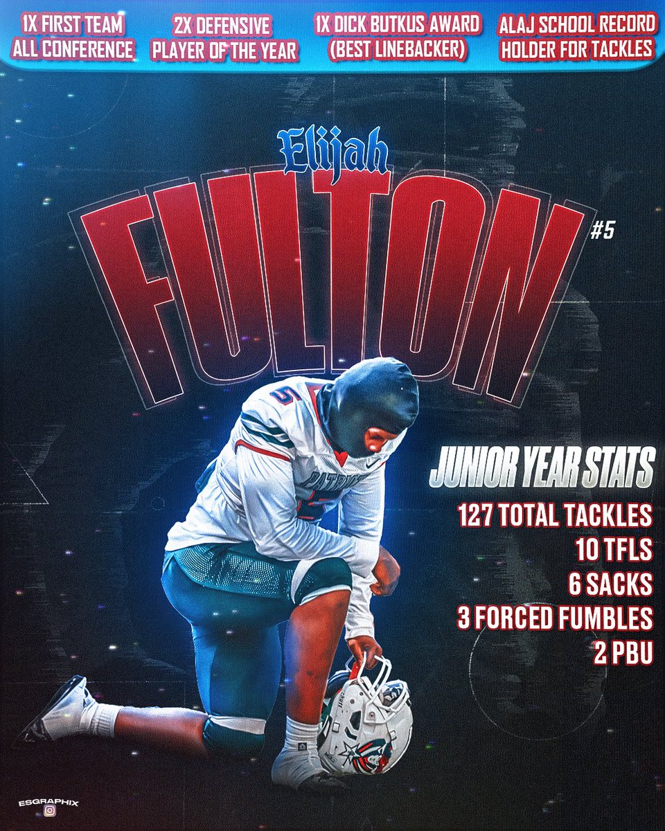 ElijahMFulton's tweet image. My greatest year yet! 3/4 
JOB NOT FINISHED.

 #AGTG #classof2027 @ALAJohnstonFB
@coachbbell14 @CoachC_ALALine @CoachNBlackburn