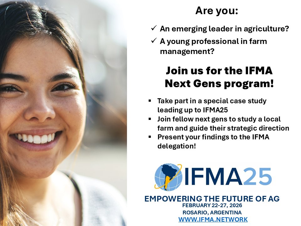 An exclusive experience designed for emerging leaders and young professionals in farm management. Next Gens received an additional 20% off the #IFMA25 registration fee. For more information and to grab your discount code to register, visit web-eur.cvent.com/event/1A0F7851…