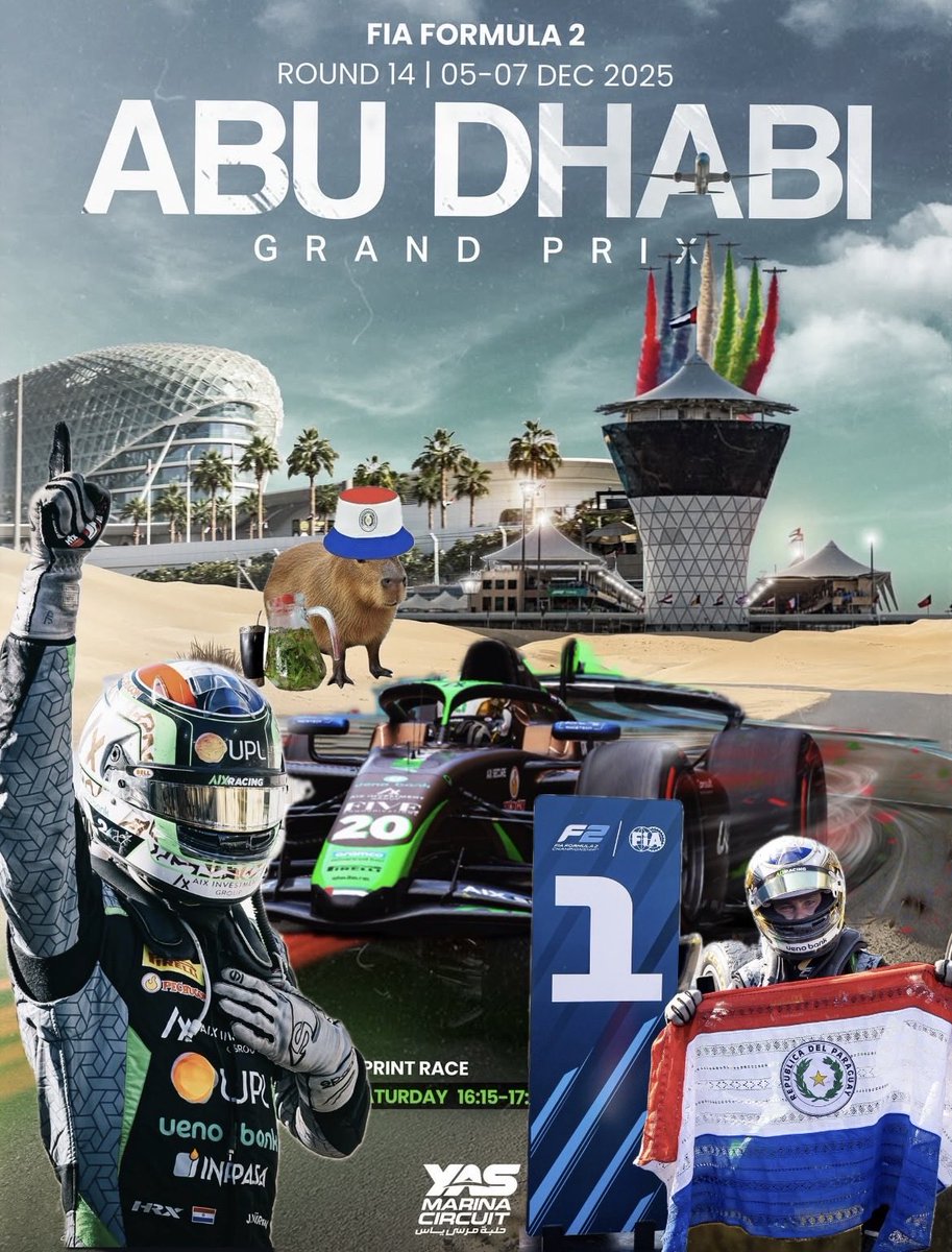 CERRAMOS EL AÑO!
Si señores/as, nuestro piloto <a href="/JoshuaDuerksen1/">Joshua Duerksen 🇵🇾</a> termina el año con una VICTORIA🥇, remontando desde la P8 a P1, CARRERON! Completando con su podio de la sprint de ayer. Culminando así su 2do año en F2. Que ganas de verlo en invicta, pero mientras disfrutemos🇵🇾🇵🇾