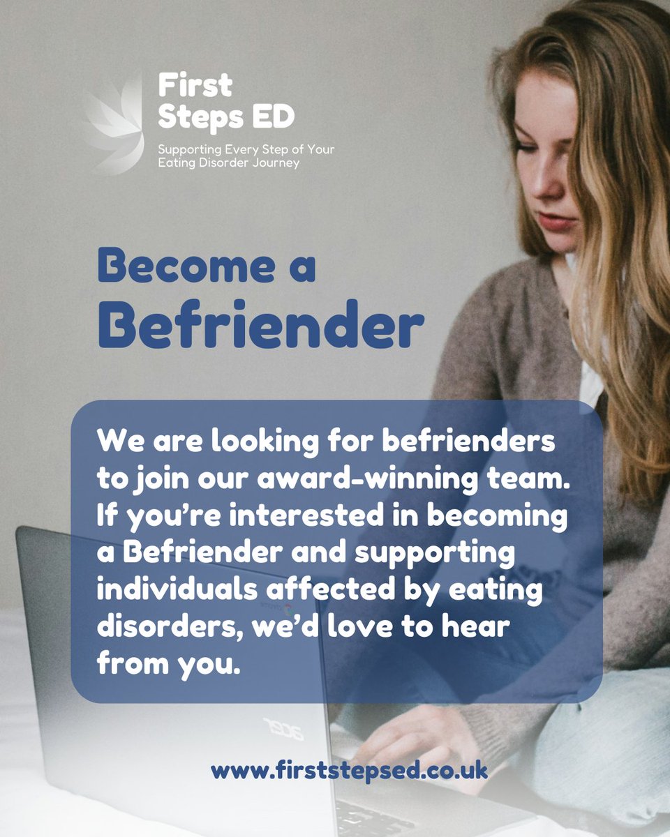 FirstStepsED's tweet photo. Our befriending applications are open, and we’re especially hoping to hear from:

✨ Male befrienders
✨ People with ARFID lived experience
✨ Parent &amp; carer befrienders
💛 Apply now https://t.co/eb6yz5ayT8

#FirstStepsED #VolunteerWithUs #Befriending https://t.co/J6mlok2Cbm