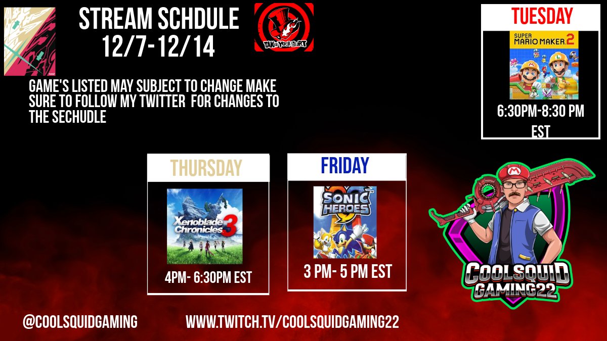 Hey guys heres the Streaming Schedule for this week!!!