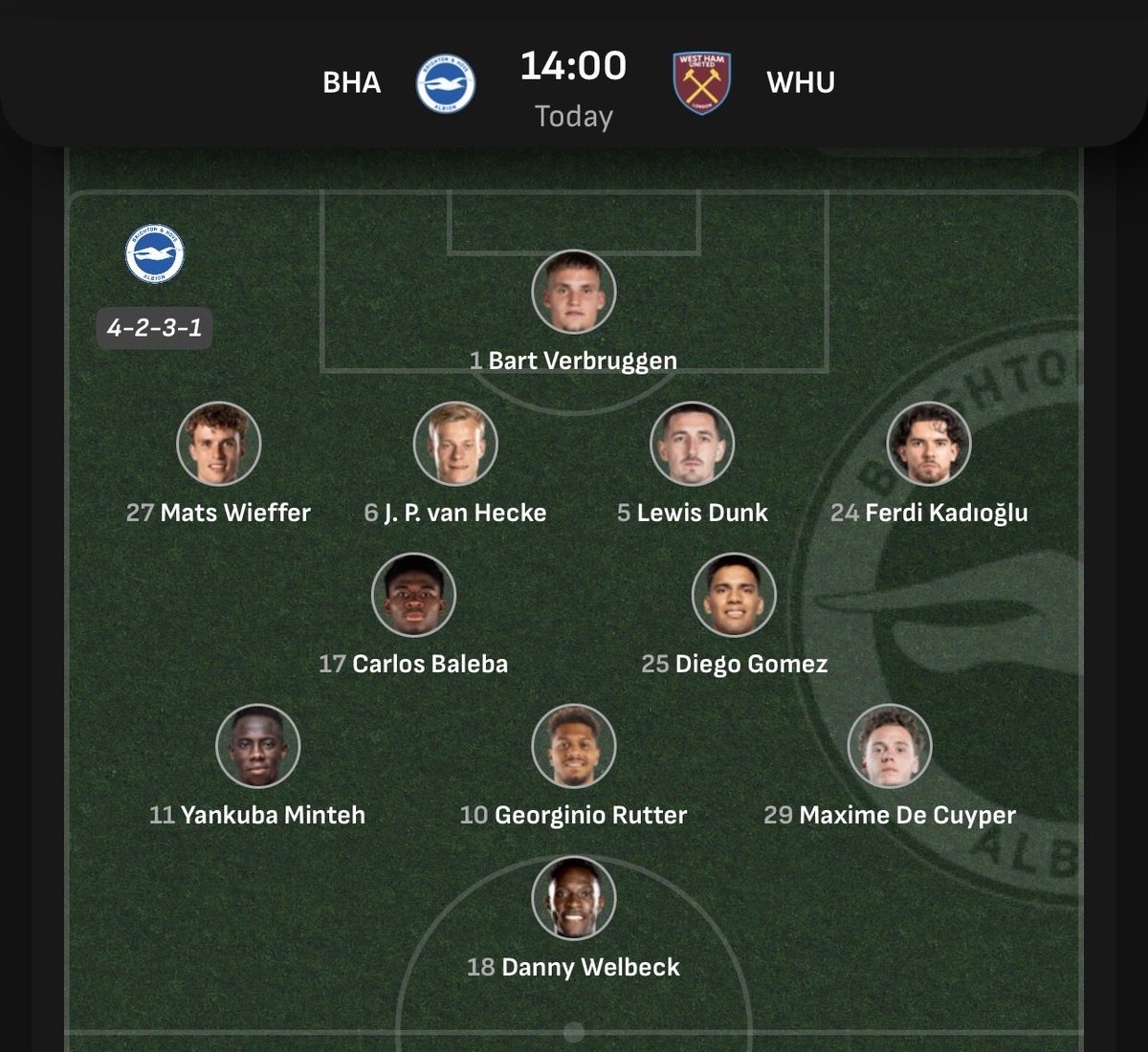 WEFOOTBALL777's tweet photo. 2025-26 PREMIER LEAGUE MATCHWEEK 15
Sun 7 Dec 14:00 UKT - Brighton vs West Ham starting XI
#wefootball777 #football #premierleague #matchweek15 #brightonhovealbion #westhamunited https://t.co/4hWZ76BEFo