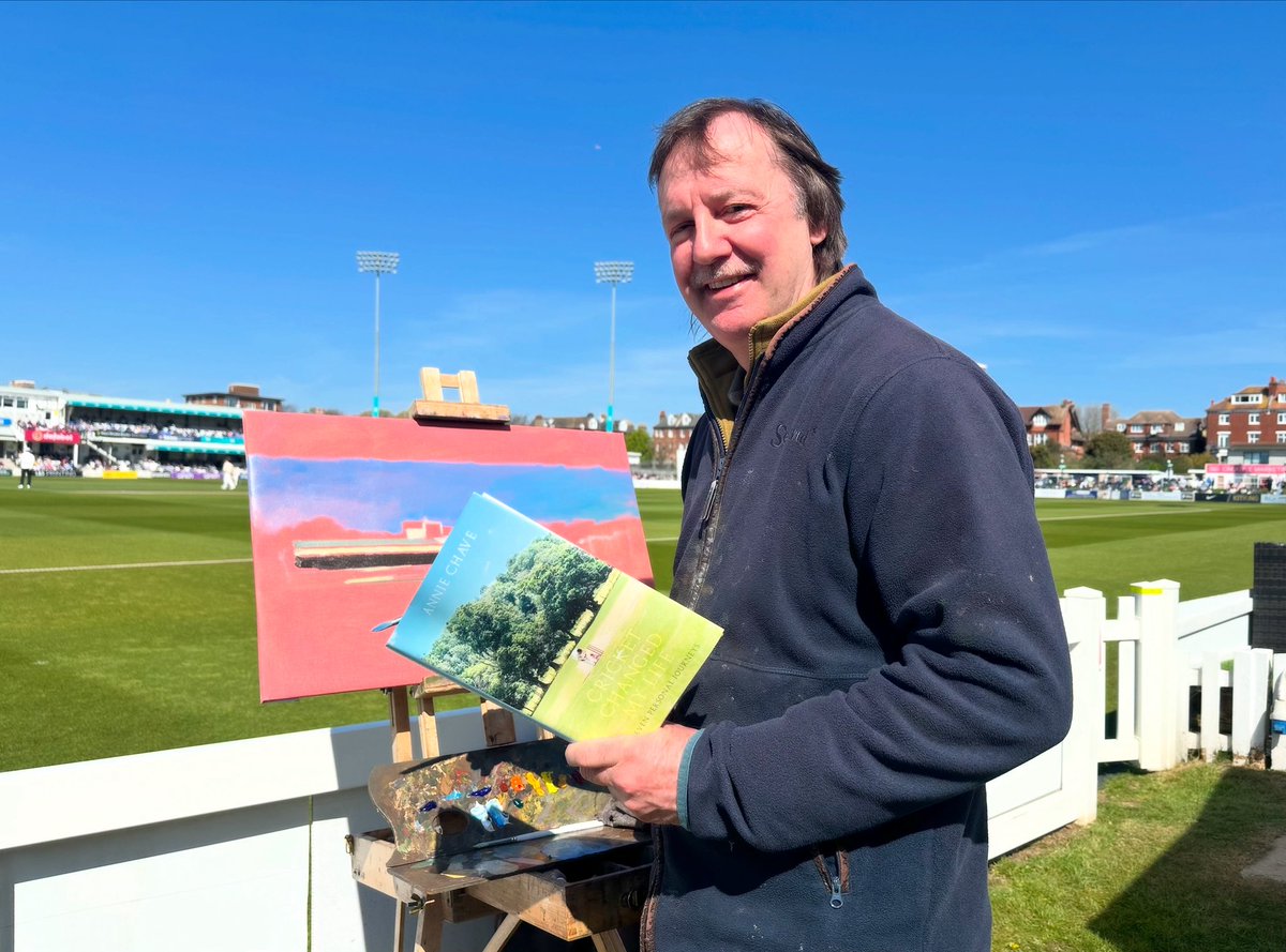 A photo of cricket a day from this year as an advent calendar - so this is for 7th of December - 

<a href="/jackrussellart/">Jack Russell MBE</a> poses with my book #cricketchangedmylife <a href="/FairfieldBooks_/">Fairfield Books</a> at Hove at the start of the 2025 season - 11 April.