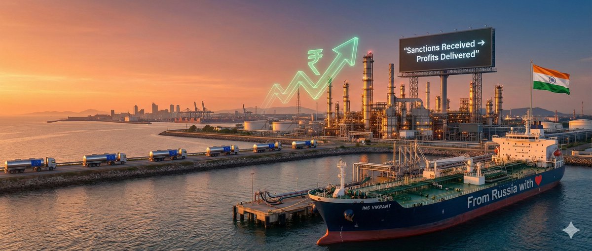 AkashSankar20's tweet photo. West: “Sanction Russia!”
India: increases Russian oil imports 22×, becomes world’s 2nd largest diesel exporter to Europe
“Sanction received, converted into profit” 📈 #IndiaRussiaPartnership https://t.co/gFfBMvMbNC