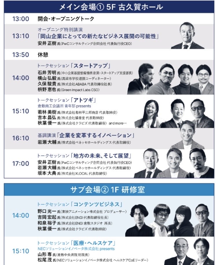 高梁川流域クロッシングフォーラムが12/14(日)倉敷で開催されます。岡山県の高梁川流域のエリアのスタートアップ、アトツギ、医療、アニメなど多彩な分野で活躍するトップランナーが集結。地域の未来を熱く議論します。
