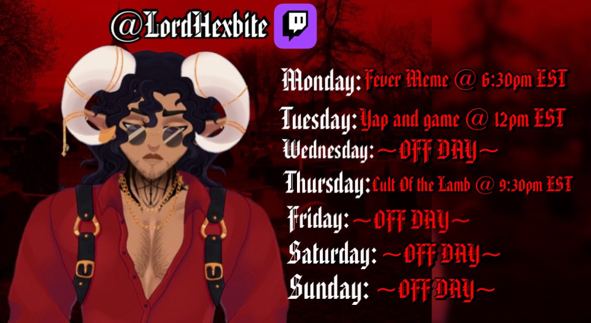 LordHexbite's tweet image. This weeks stream schedule!!! 👀

You know where to find me! On the ye ol Purple app!!!~