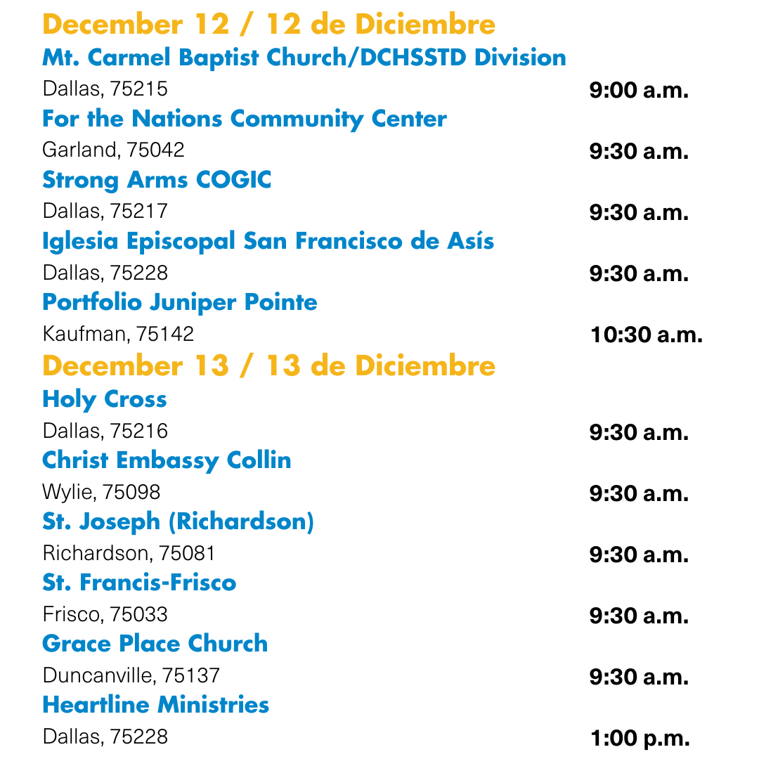 CCofDallas's tweet photo. Estas son las ubicaciones de las Despensas Comunitarias Móviles de esta semana. Los alimentos se distribuirán por orden de llegada. Para obtener más información y otros sitios, por favor visitar el siguiente enlace https://t.co/rH6aGDGPUA.
#CCDallas https://t.co/rptXtag1qz