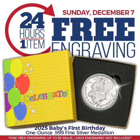 A child's first birthday MUST be commemorated, and time is running out for our 2025-dated .999 fine silver medallion. Act quickly, engraving is FREE for just 24 hours with purchase of this beautiful keepsake gift of silver >> bit.ly/4jKPwS0