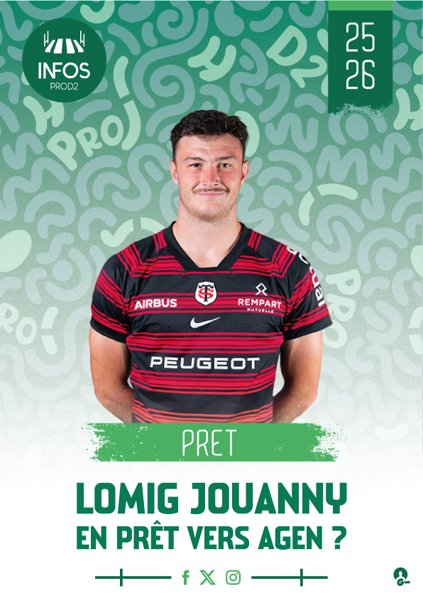 Lomig Jouanny (Stade Toulousain - 21 ans - 3ème ligne) devrait rejoindre le SU Agen en prêt dans les prochains jours.

sudouest.fr/lot-et-garonne…
