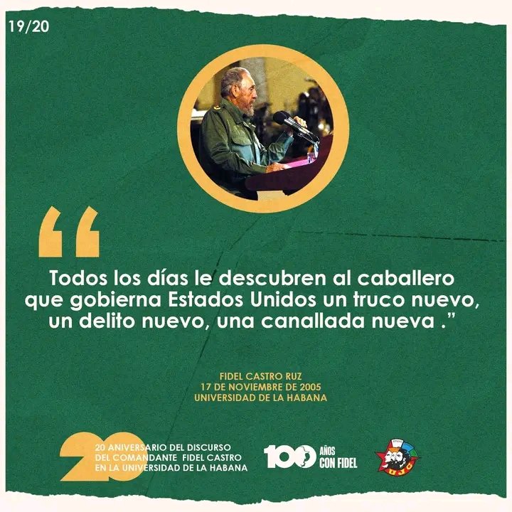 #BuenosDíasJuventud 

🗣️En el 2005, las certeras palabras del Comandante Fidel Castro retrataban la esencia de la política exterior de Estados Unidos. 
#UJCdeCuba