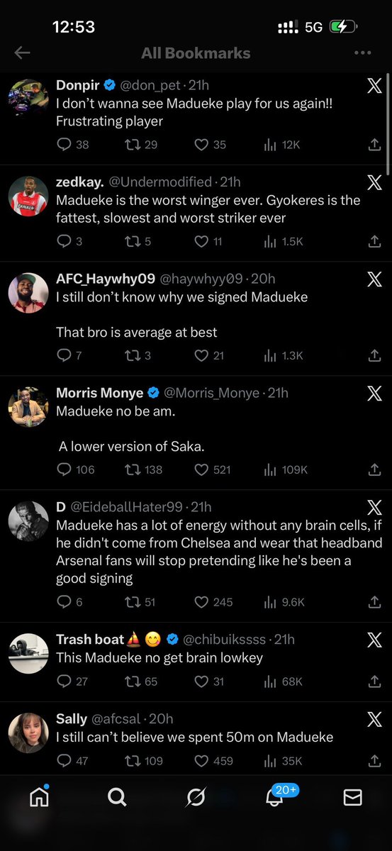 Arsenal fans last month.     Madueke this month