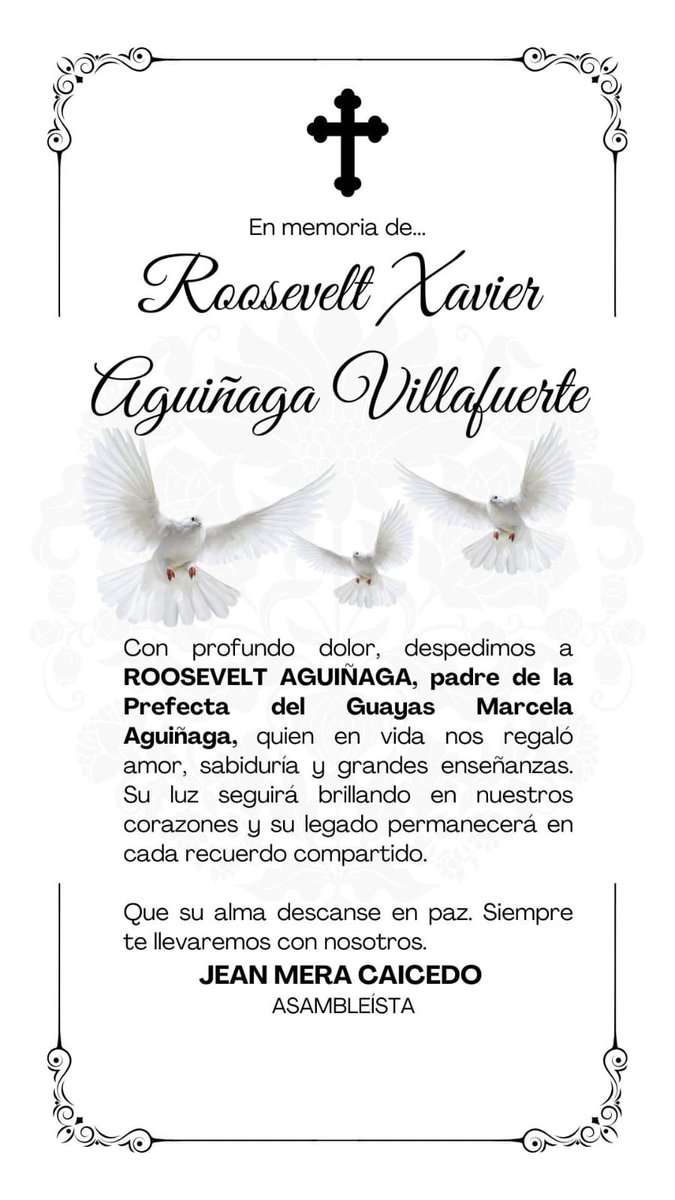 Estimada <a href="/marcelaguinaga/">Marcela Aguiñaga</a> que Dios le conceda mucha fuerza y resignación ante la pérdida irreparable de su amado padre. Quien en vida guió sus pasos con sus sabios consejos y enseñanzas. Hoy desde el cielo seguirá guiando sus pasos en todo momento y la cuidará en todo lugar. 
Mi