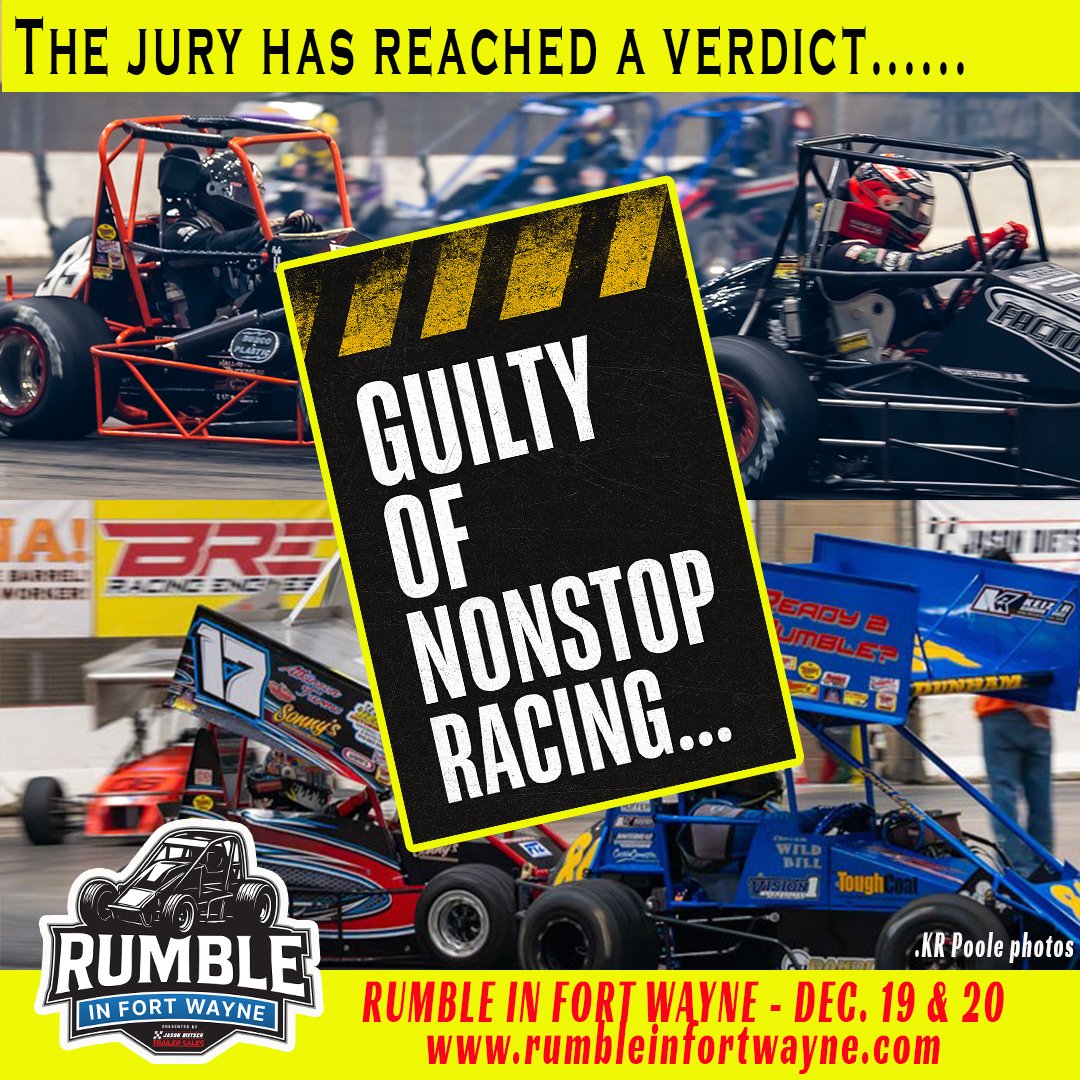 RUMBLEFORTWAYNE's tweet photo. It didn't take the jury long to decide.....evidence used was previous year's agenda and this year's #rumble27 line-up at @acwmc Dec. 19 and 20. #indoorracing #supportthesport https://t.co/ABUc1ks168