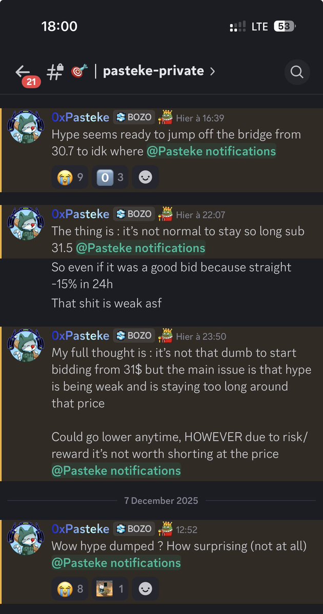 0xPasteke's tweet image. We have seen this film together before riding from 36 to 9$ 

We will still be there, that’s just how price works, getting HYPE for cheaper 

Wishing success to all other DEX, this is not a war. Together we grow strong, together we go lower, happily. 
Don’t go leverage.