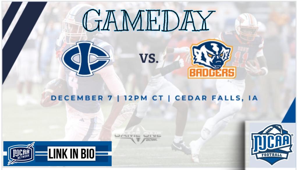 🏆 2025 Game One Bowl

<a href="/SnowCollegeFB/">Snow College Badger Football</a> vs <a href="/TritonNation/">Iowa Central Football</a> 
🗓️ Sun. Dec 07, 2025
🕛 12:00 PM CT
📍 Cedar Falls, Iowa

📱 livestream: bit.ly/njcaanetworks_

<a href="/SnowCollege/">Snow College</a> <a href="/CoachS_Kurtz/">Coach Kurtz</a> <a href="/ZacErekson/">Zac Erekson</a> <a href="/Coach_O19/">Michael ONeill</a> <a href="/ICTritons/">Iowa Central Tritons</a> <a href="/Tyler_Nevarez76/">Tyler Nevarez</a> <a href="/CoachO60/">Devone Yelverton</a> <a href="/BraydenHarmon5/">Brayden Harmon</a> <a href="/CoachConleyDC/">Jeremy Conley</a>
