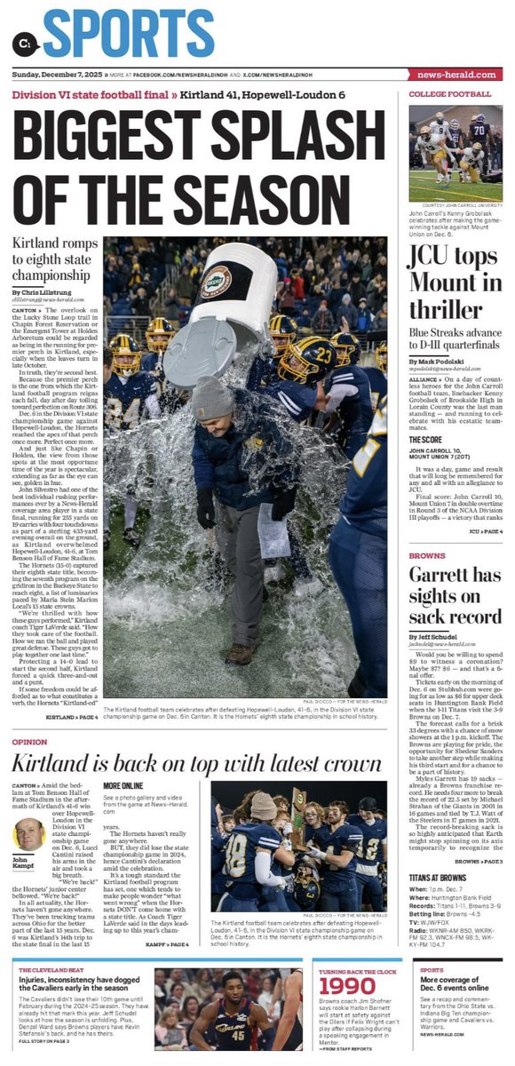 What a day for football. Great work by all putting it to print <a href="/newsheraldinoh/">The News-Herald</a> <a href="/NHPreps/">News-Herald preps</a> <a href="/kirtlandsports/">Kirtland Hornets</a> <a href="/jcusports/">John Carroll Sports</a> <a href="/JCUFootball/">John Carroll Football</a> <a href="/d3football/">D3football.com</a>