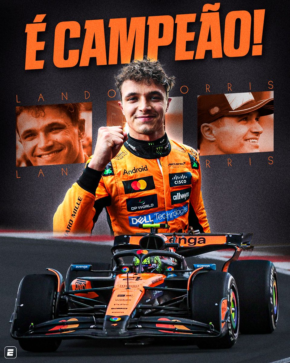 ESPNBrasil's tweet photo. NORRIS É CAMPEEEEEEEEÃO! 🏁🏎️🏆

Que campeonato emocionante! Um dos mais disputados, fã de esporte.  O piloto da McLaren desbancou o companheiro de equipe, Oscar Piastri, e o atual tetracampeão da categoria, Max Verstappen. GIGANTE!

#F1naESPN #F1 #formula1 #Norris #McLaren #Verstappen #Grid #GPdeAbuDhabi