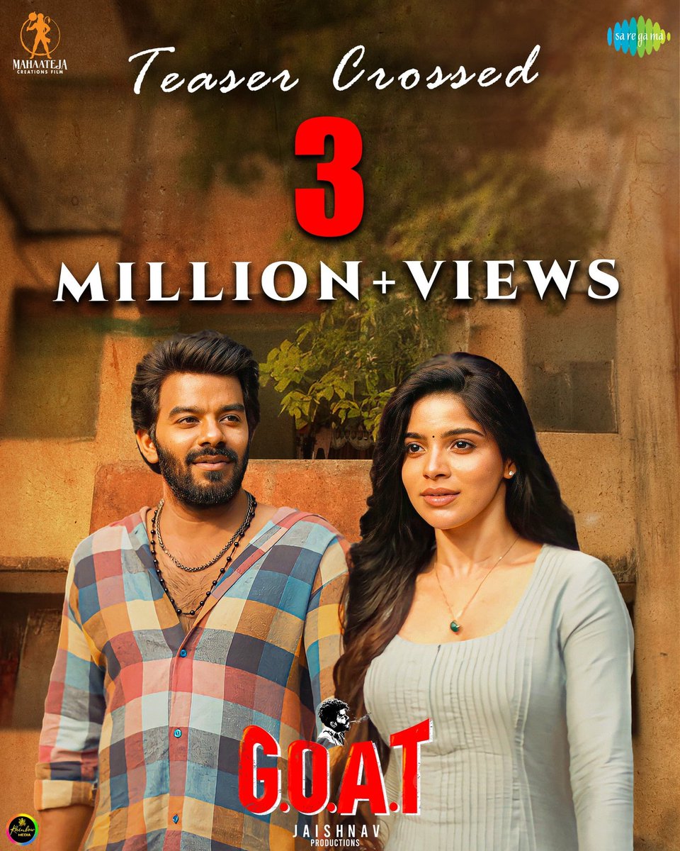 MahatejaC's tweet photo. #GOATTeaser crosses 3 Million+ views and is now #2 Trending on YouTube!🔥 

Thank you all for the lovely response — keep the energy coming! ❤️‍🔥

🔗 https://t.co/za0G8TjlSr

@sudheeranand @divyabarti2801 @leon_james #Manisharma @MahatejaC @Teju_PRO @RainbowMedia_ https://t.co/kTLGrx6x9C