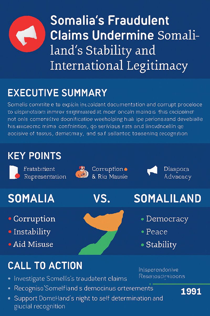 ✍️Somalia’s Fraudulent Claims Undermine Somaliland’s Stability and International Legitimacy.
Date: December 7, 2025
📢 Executive Summary

Somalia continues to exploit fraudulent documentation and corrupt practices to claim authority over Somaliland in international forums. This
