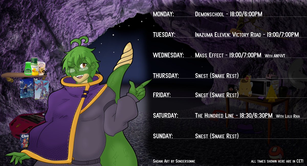 THIS WEEK

Demonschool, Inazuma, Mass Effect, Hundred Line!

As always, over at

twitch.tv/sadani_nokos