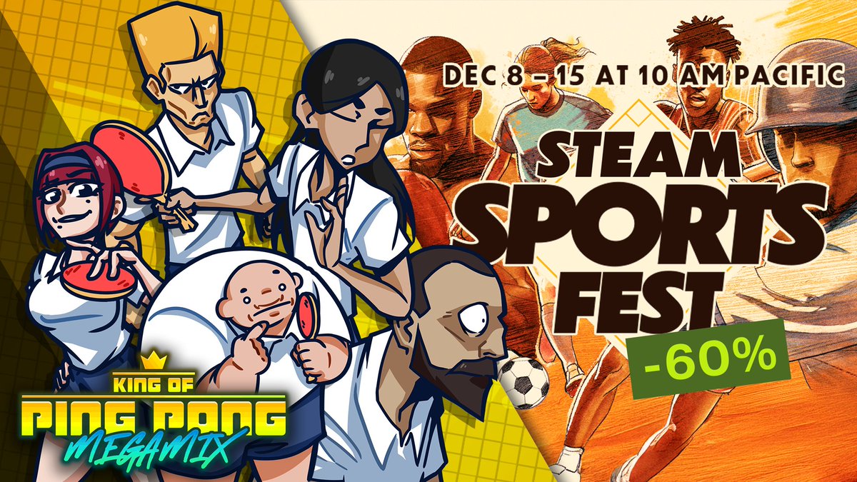King of Ping Pong MEGAMIX will be 60% off for #SteamSportsFest 🏓⚽️🏀🏈⚾️

The most intense table tennis game you'll ever experience will be available at a discount from now until December 15th, so what are you waiting for!