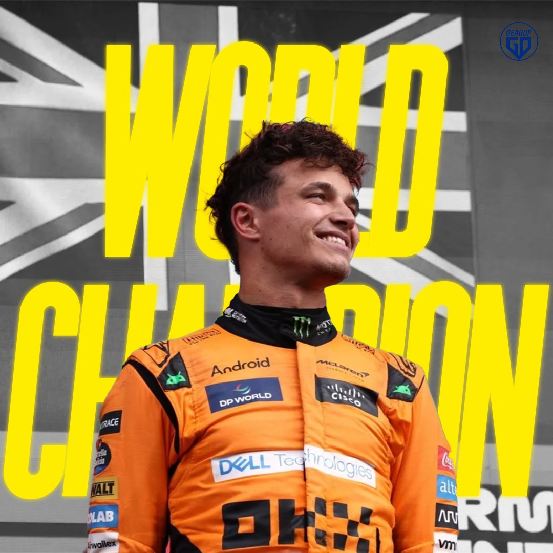 GearUpFormula1's tweet photo. A season of grit. A finale of glory. Lando Norris—your new World Champion 🇬🇧❤️ https://t.co/1EYZBMgTRO