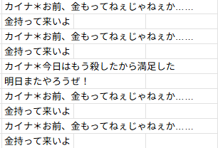 キナキナさま　2点おまとめ カイナのセリフ一覧表を作る作業、夏くらいからチマチマチマチマやっ