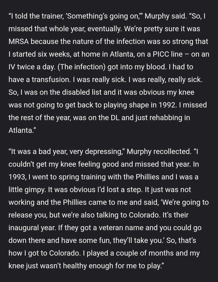 grantmcauley's tweet image. Dale Murphy's dominance gave way to a steep decline in his latter years and a career cut short.

The ability to write the ending he wanted was taken away by a devastating knee injury. It's never been widely discussed, but here is that story.

Read it here:
fromthediamond.com/post/it-is-tim…