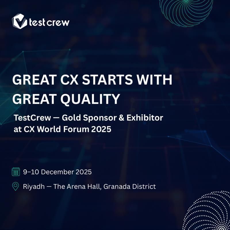 TestCrewCo's tweet photo. TestCrew is proud to announce that we are joining CX World Forum 2025 in Riyadh as an exhibitor and Gold Sponsor.
 
Visit us at our booth and let’s talk about how quality + CX can power your next wave of digital services.
 
#CXWorldForum #TestCrew #CustomerExperience https://t.co/n9jybnPKXg