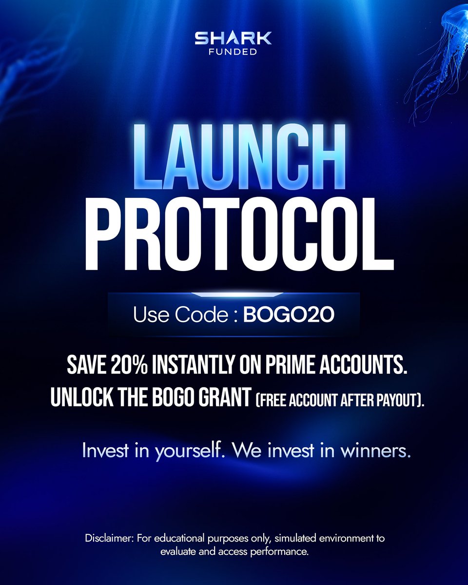 ibrahimshkh10's tweet photo. 🚨 THE PROP FIRM INDUSTRY IS BROKEN — WE JUST FIXED IT.
Traders are tired of payout denials and hidden rules. So we tore the system apart.

Introducing SHARK FUNDED PRIME — the most trader-friendly model ever built.

THE “NO RULES” UPGRADE — EVERYTHING REMOVED:
→ No Consistency Rules
→ No Margin Rules
→ No Lot Size Restrictions
→ No News Restrictions
→ No Mandatory SL
→ No Trailing Drawdown
→ No Trade Count Limits
Just trade normally. Nothing extra.

THE PAYOUT GUARANTEE:
→ Daily payouts
→ Processed within 24 hours
→ If we miss 24 hours → You get +$1,000 compensation

PAYOUT CERTAINTY:
→ Funded = guaranteed payout
→ Even if you breach a rule later, you still receive your payout before the account is flagged
→ If you make profit, you get paid. No excuses.

TOXIC FLOW UPDATE:
→ Accidental toxic flow is NOT a breach
→ You get a soft warning + account upgrade
→ We work with traders, not against them

BEST SPECS IN THE GAME:
→ Highest drawdown
→ Lowest profit targets
→ Easiest challenge to pass

LOYALTY BONUS:
→ Already on Daily Payout?
→ You’re being upgraded to this No-Consistency model for FREE. Check your dashboard.

$500 CASH GIVEAWAY
→ $100 to 5 traders
How to enter:
https://t.co/WTZU9MwyRK a Prime account using code BOGO20
2.Reply with screenshot of your first trade on the new account
3.Follow @sharkfundedfirm & @ibrahimshkh10 and join our discord (https://t.co/psNiAZKdGy)

Get funded now: [https://t.co/kQnq2EISDx]

#SharkFunded #SharkPrime #DailyPayouts #PropFirm #NoRules #ForexTrading #Funding