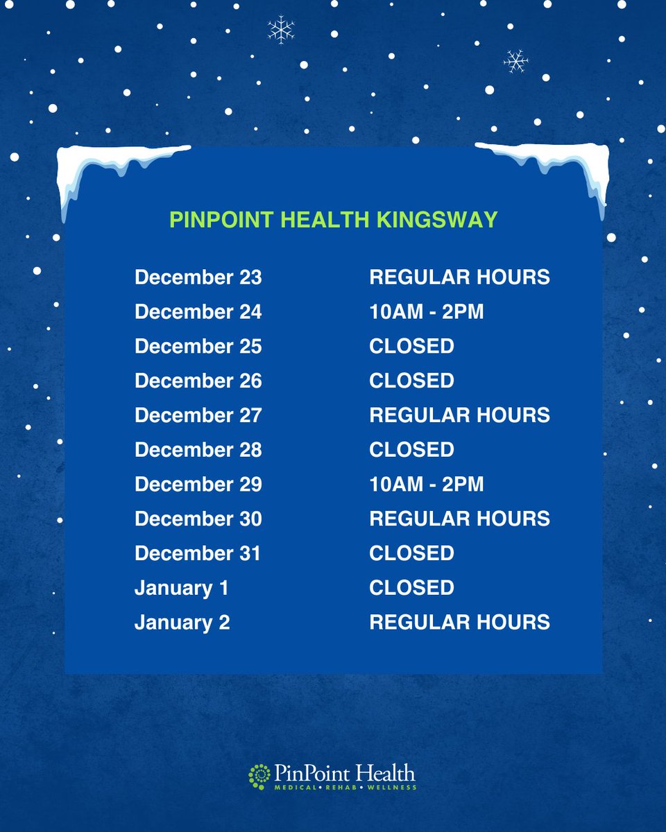 PinPoint_Health's tweet image. (1/4) The holidays are fast approaching. Be sure to check our updated holiday hours before you visit any of our locations, and click the link below to learn more. 

bit.ly/3FQtNDH