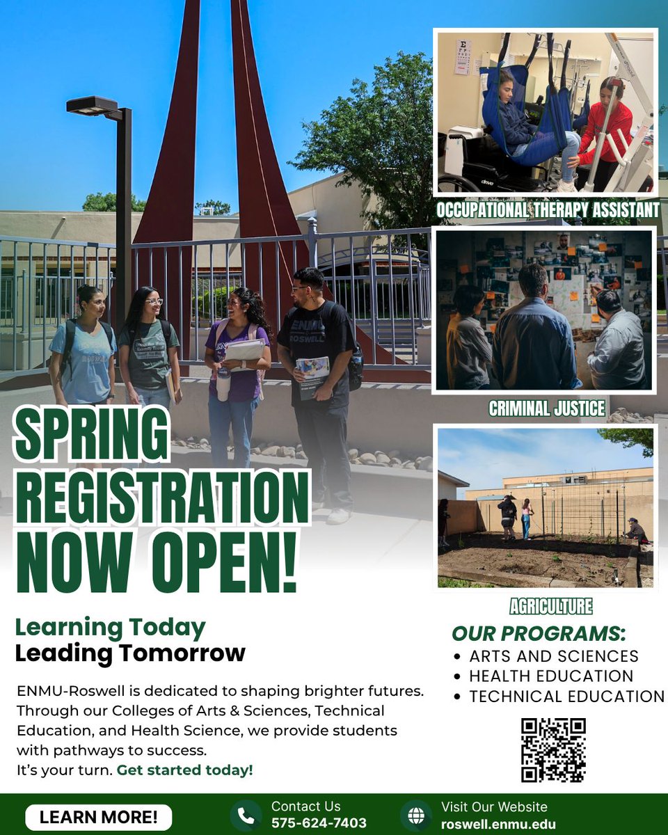 enmur's tweet image. 🎓 Spring Registration Is Now Open!
 ¡La Inscripción De Primavera Empiezo !

Learning Today. Leading Tomorrow. 🌟
Aprendiendo Hoy. Liderando Mañana. 🌟

#ENMURoswell #SpringRegistration #InscripciónDePrimavera