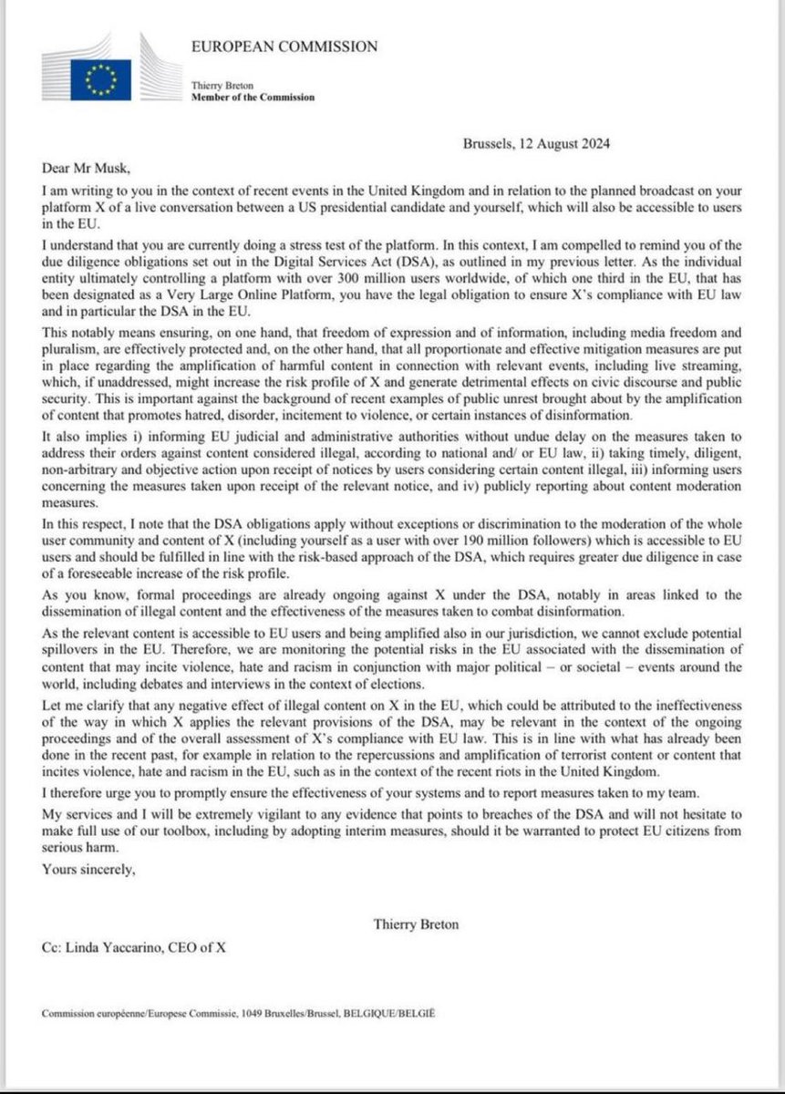 ‼️NET BINNEN: Elon Musk zegt dat de Europese Unie 🇪🇺 hem een ​​formele brief heeft gestuurd met de eis dat hij Donald Trump 🇺🇸 censureert tijdens de Amerikaanse presidentsverkiezingen van 2024‼️
😱😱😱