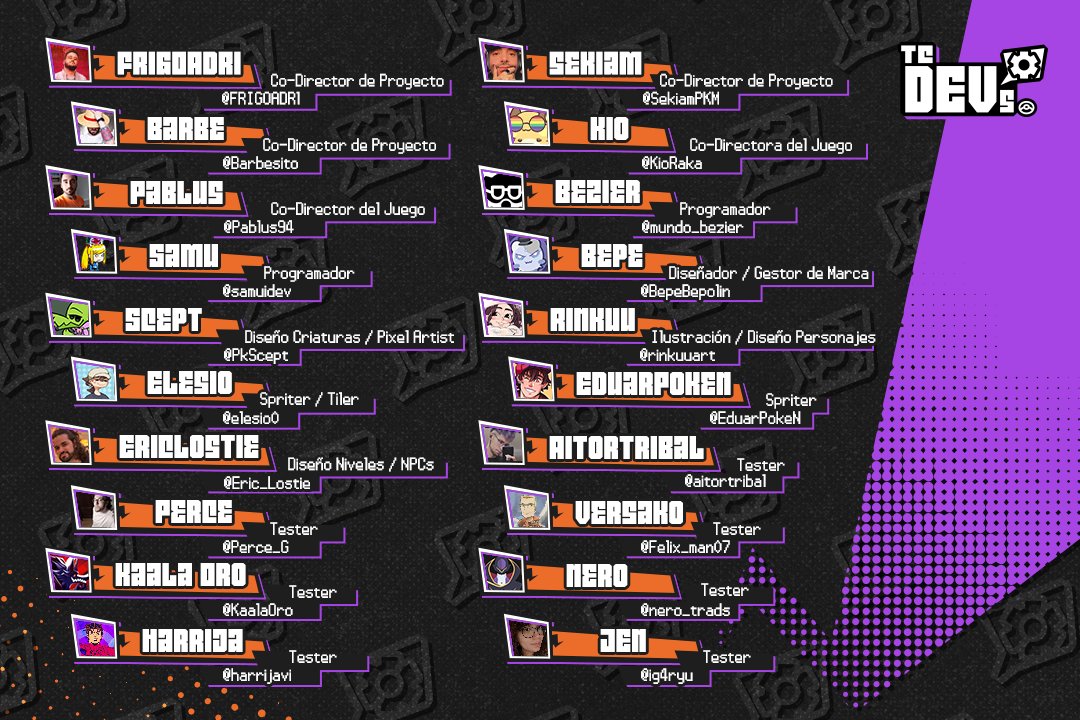 No somos conscientes de la currada que es ver un juego realizado desde CERO de este calibre...
Para solucionar eso, vamos a dar visibilidad a la parte más importante del equipo de #LaTwitchCup4 

¡¡Nuestros GAME DEVS!! 💖
Dadles MUCHÍSIMO amor, por favor 💥 
(Debajo tenéis sus @)