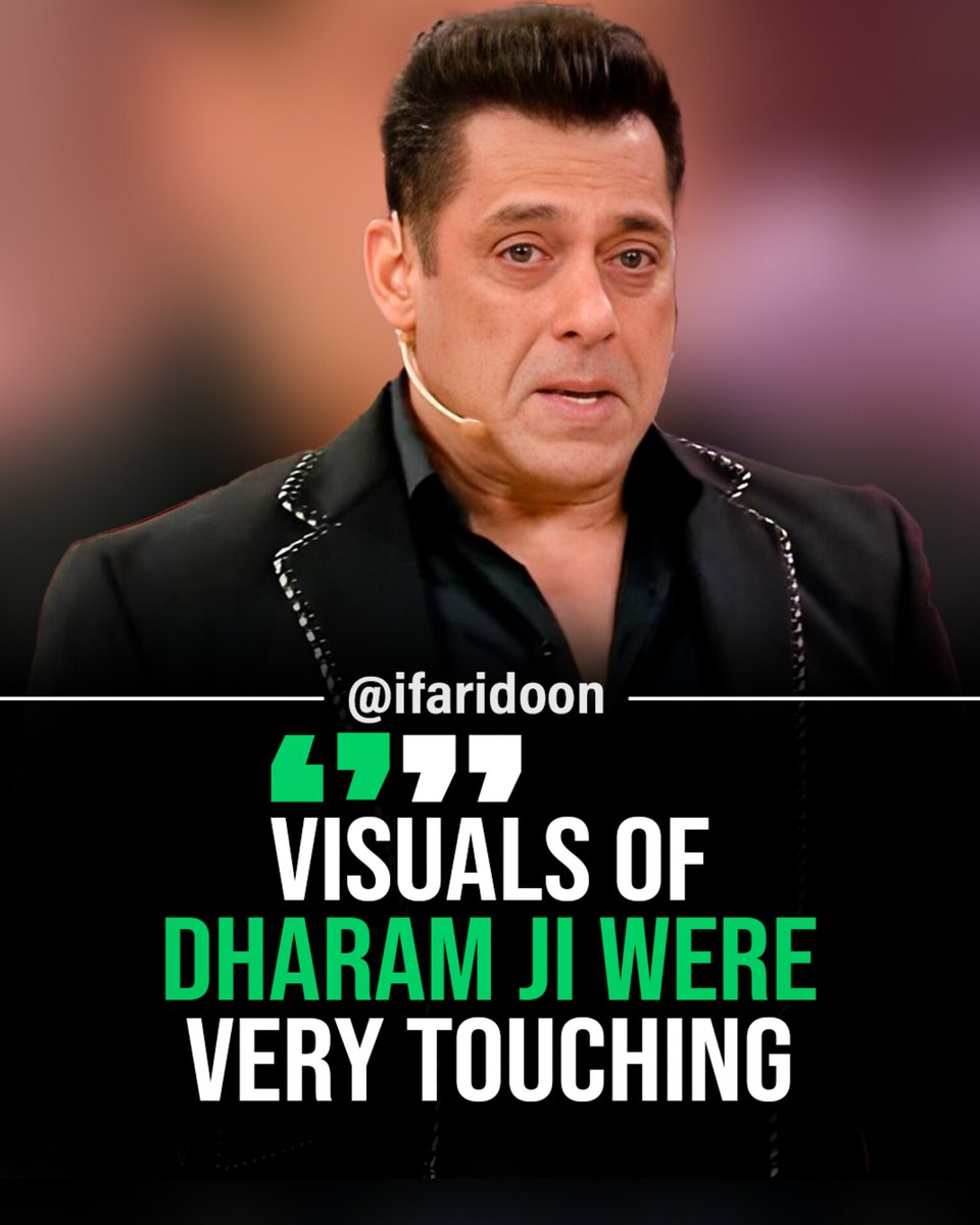 iFaridoon's tweet photo. One of the biggest highlights of #biggboss19 was the moment when Salman Khan paid a touching tribute to Dharmendra ji. 

He said that he based his career on Dharam ji. Touching Visuals from their past interactions in Bigg Boss were played. Emotional indeed. https://t.co/v5Fgd7uZBn