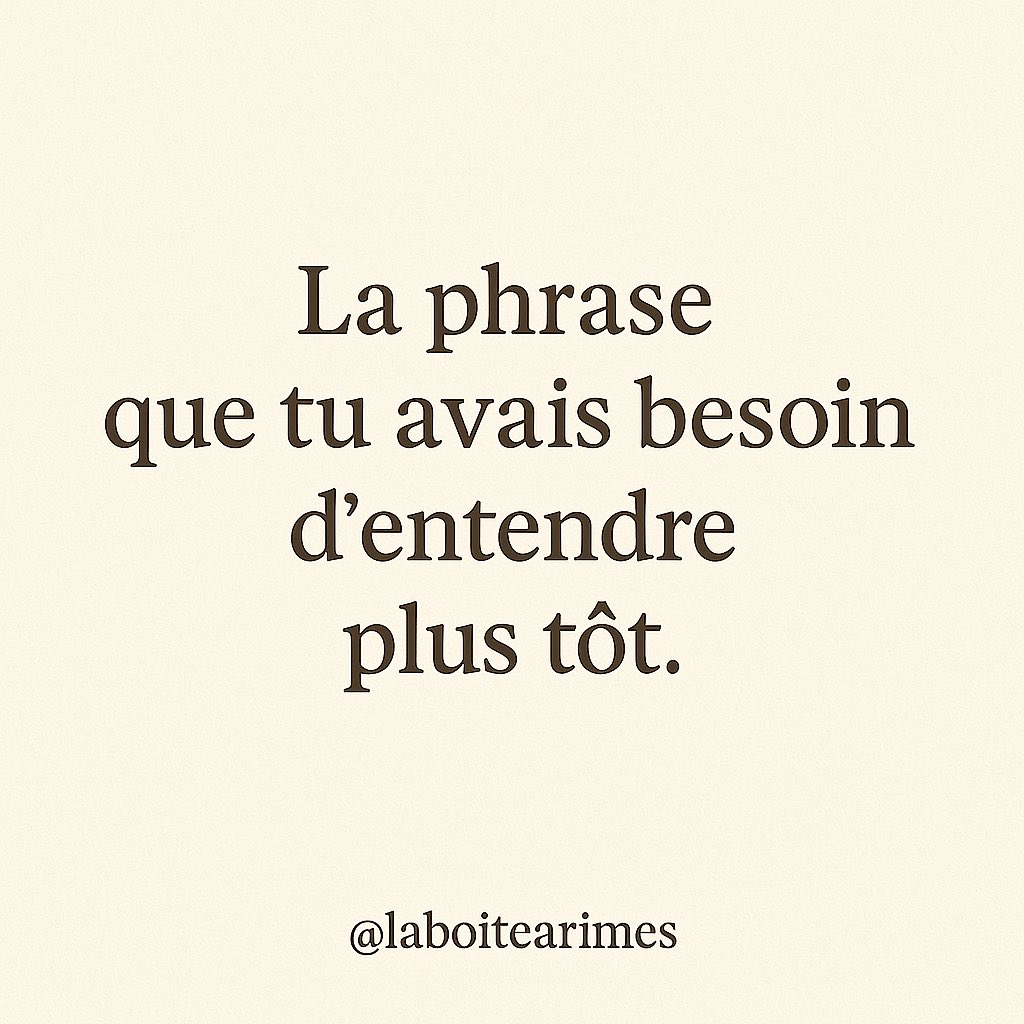 laboitearimes's tweet image. On a tous une phrase qui nous a manqué.
Une phrase qu’on aurait aimé entendre avant.
Une phrase qui aurait changé quelque chose.

👀 Écris la tienne.
Et tague quelqu’un qui a besoin de l’entendre aujourd’hui.