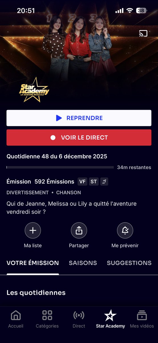 CrisGo78's tweet photo. Pourquoi je n’ai pas le live ???@TF1 @tf1plus #StarAcademyLeLive https://t.co/6CA427OA0H