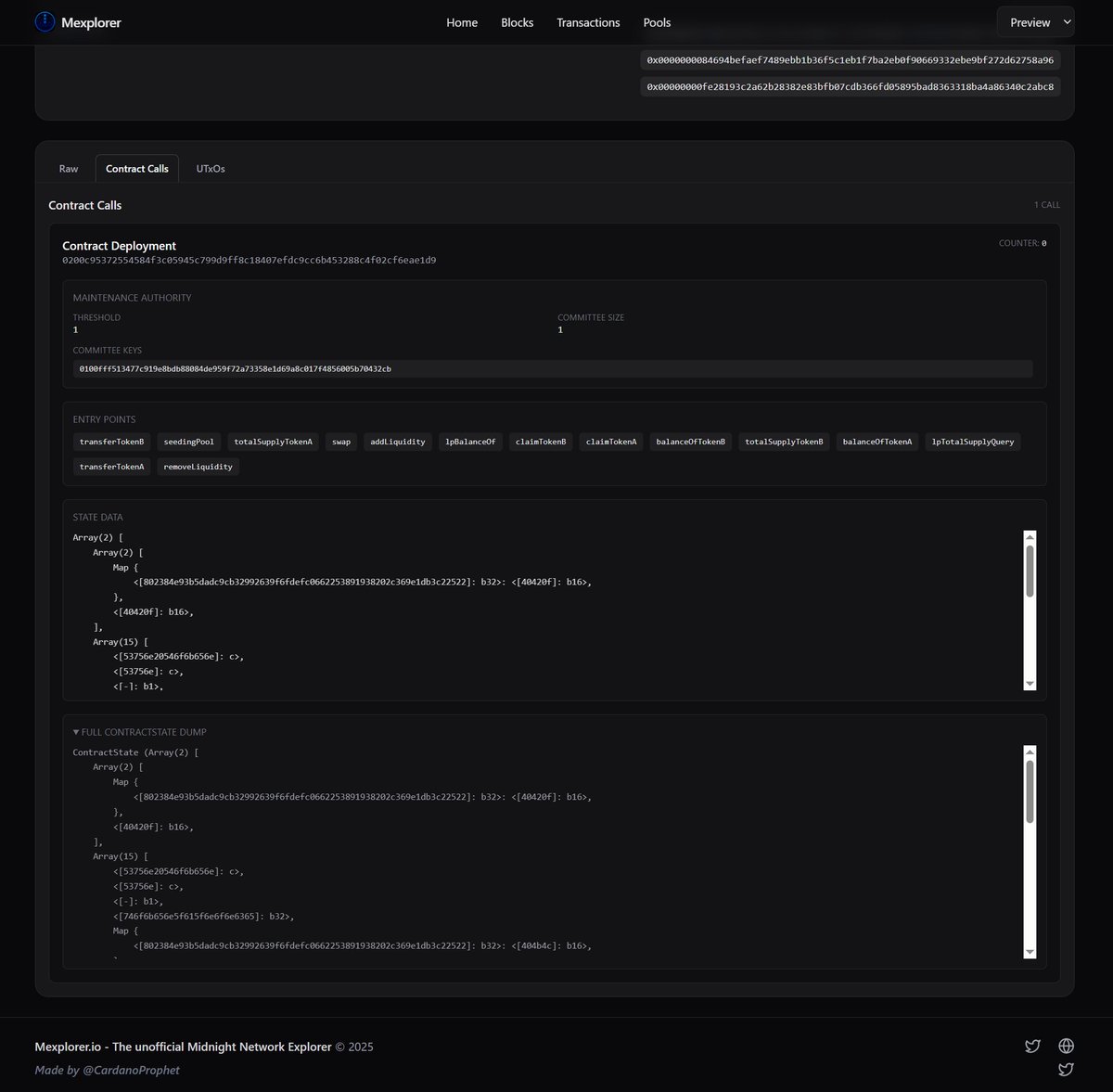 🚀You can now access the TX data in more detail!

The newly functionality allows you to check the Inputs, Outputs and the details of the <a href="/MidnightNtwrk/">Midnight</a> Smart contract execution inside the <a href="/mexplorer_io/">Mexplorer.io</a> UI!

👉mexplorer.io