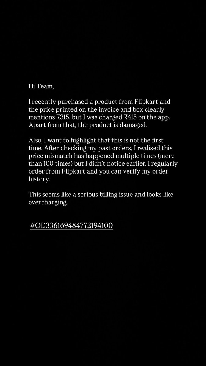 imarunjadad's tweet photo. @flipkartsupport @Flipkart @FlipkartStories 

@Flipkart Invoice shows ₹315 but I was charged ₹415, and the item is damaged. This has happened many times earlier. Please review all my orders.

If not resolved, I’ll proceed with a consumer/legal complaint.

#Flipkart https://t.co/3logbI5eVr